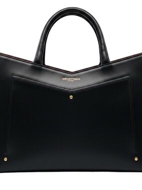 SARA BATTAGLIA BLACK RAINBOW MULTICOLOR PLISSE LEATHER TOTE HANDBAG